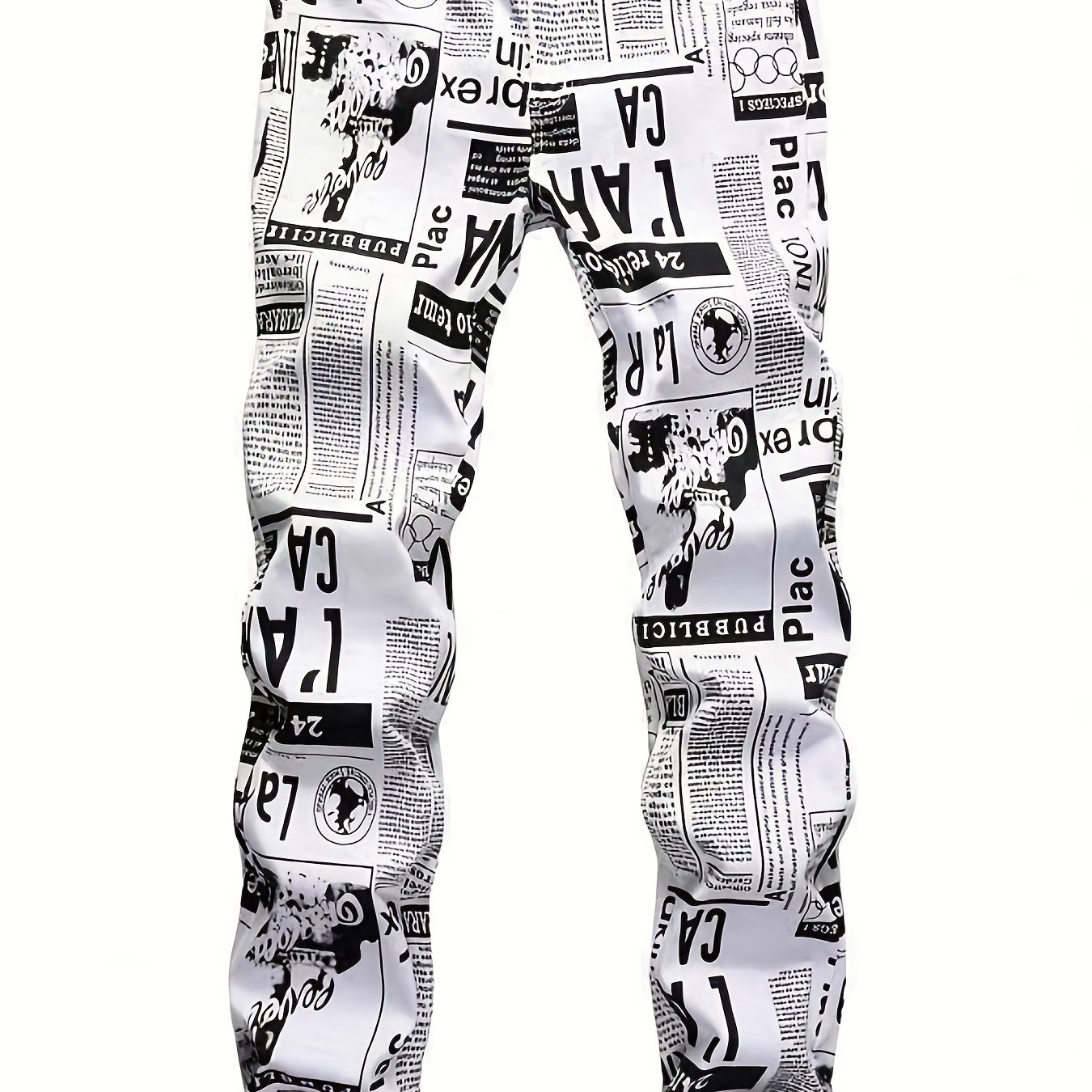 Newspaper Pattern Slim Fit Cotton Jeans Men's Casual Denim Pants