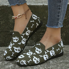 Women's Skull Pattern Halloween Flats Soft Sole Slip On Ballet Shoes
