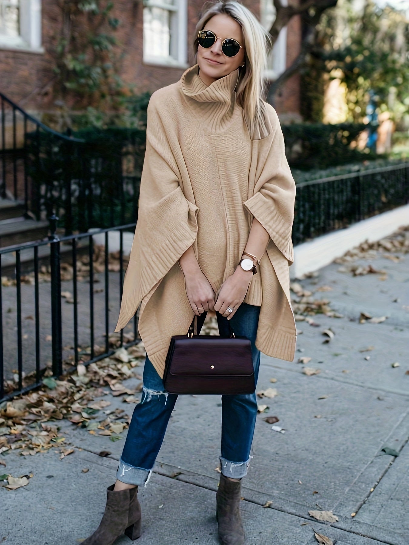 High Neck Bat Sleeve Sweater