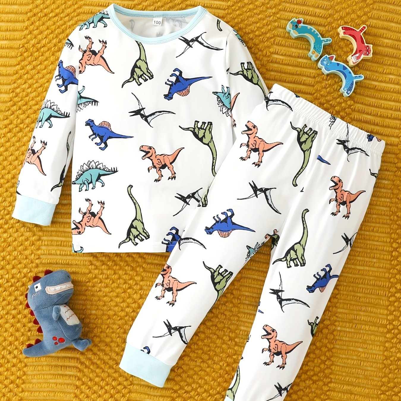 Boys Dinos Pajamas Set Long Sleeves Tops & Bottoms Comfort Cozy