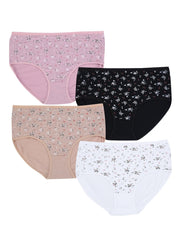 4 Pack Plus Size Panties Set Women's Plus Ditsy Floral Print Mid Waisted Skin
