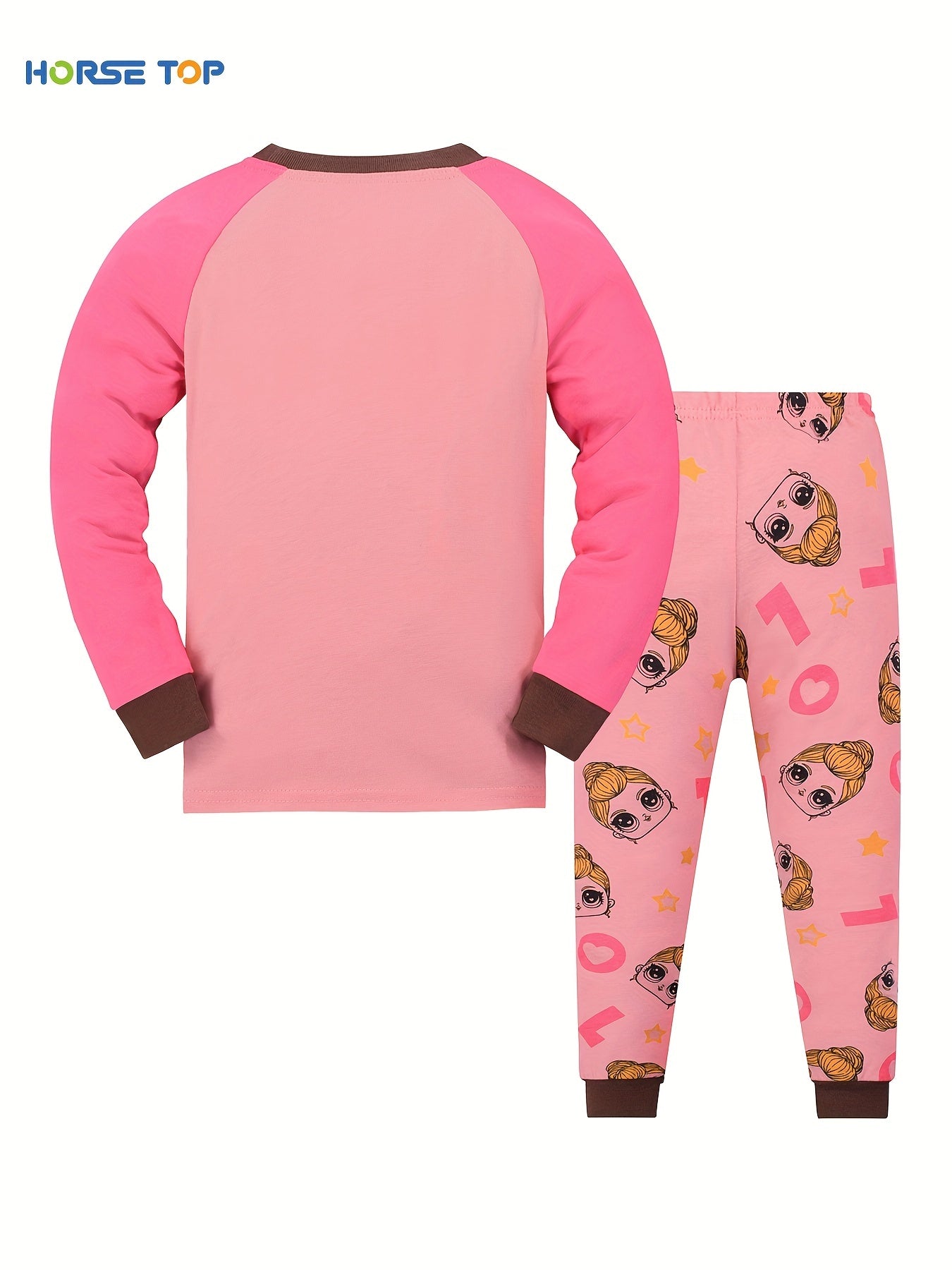 Kid's 2pcs Pajamas Long Sleeve Top & Pants Set Cartoon Girl LOVE Print