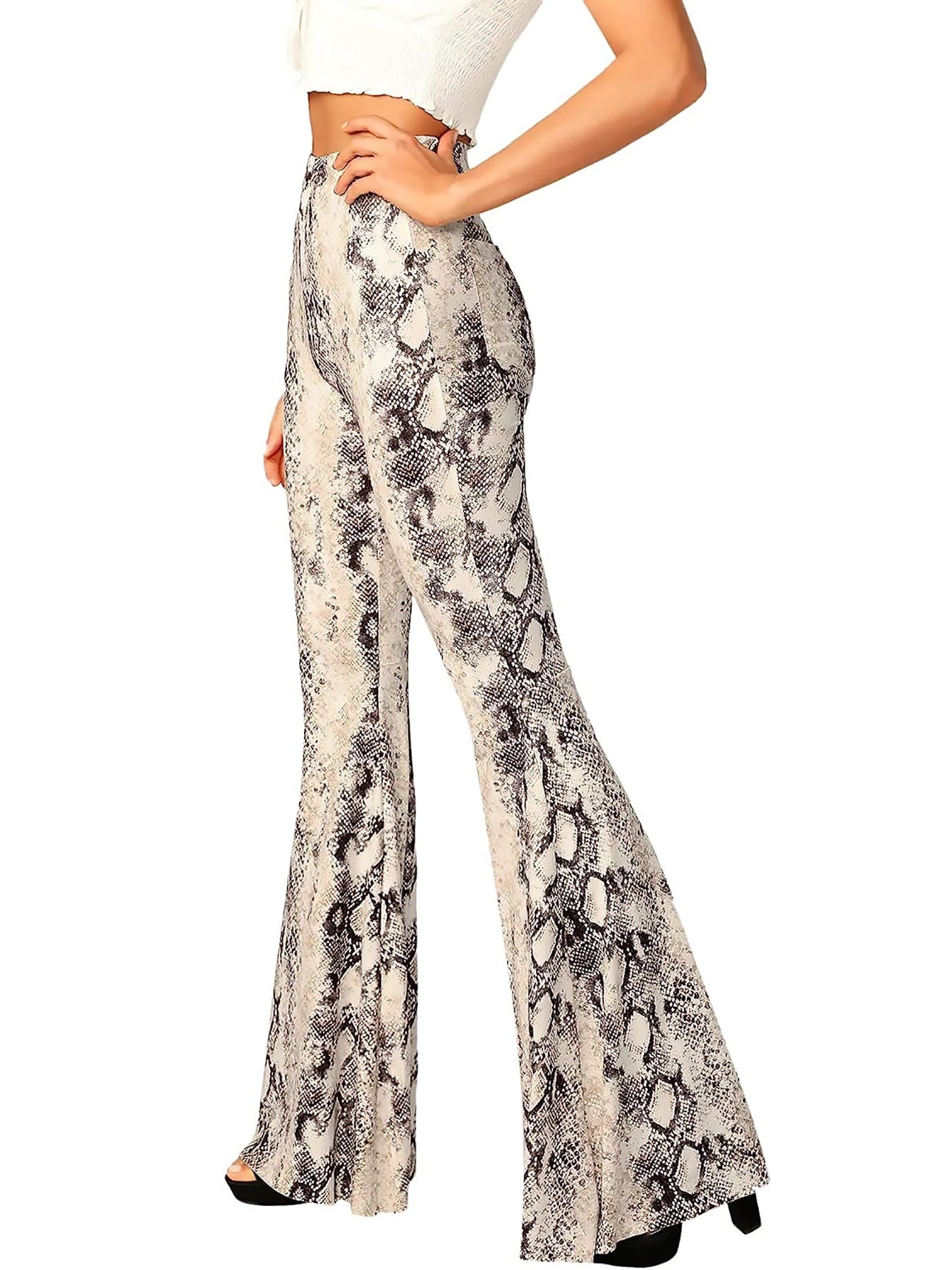 Crocodile Print High Waist Flare Leg Pants