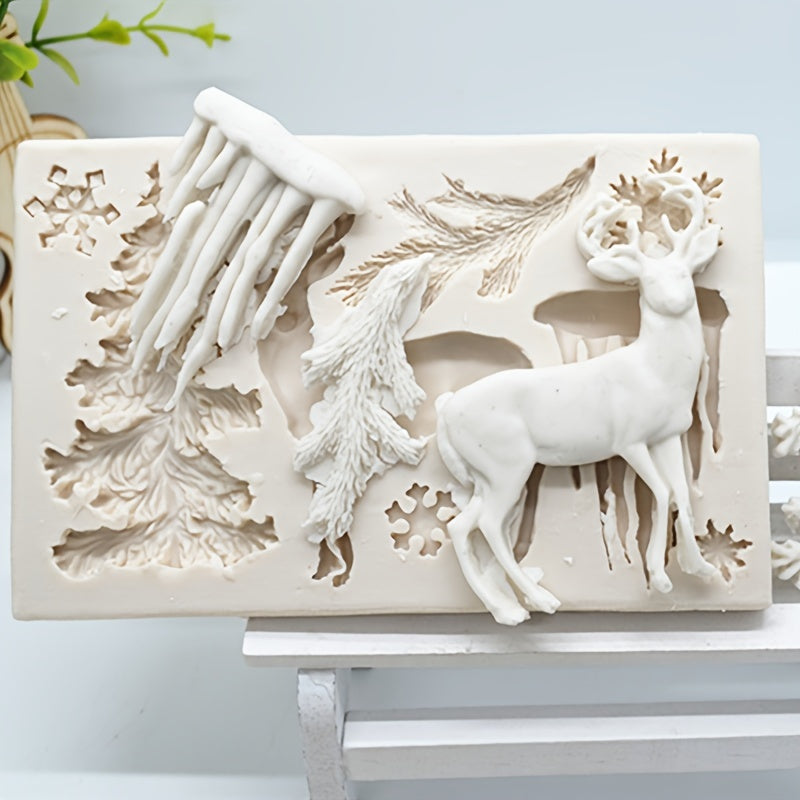 3D Deer Silicone Mold Winter Elk Candy Fondant Mold DIY Cake Decorating