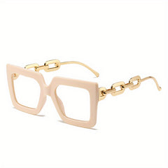 Y2K Block Chain Clear Lens Glasses Anti Light Reading Glasses
