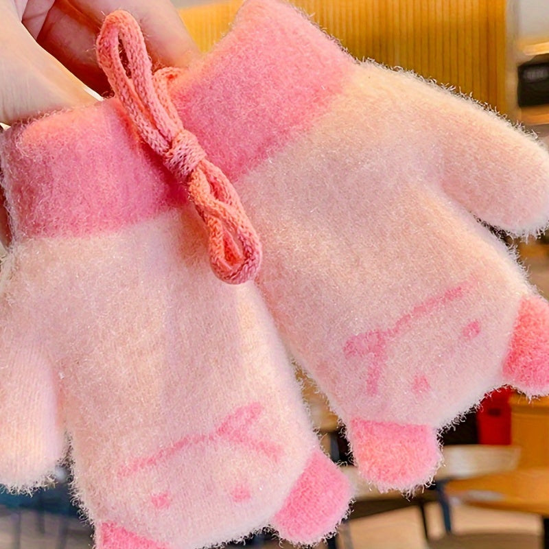 Children's Cartoon Neck Hanging Gloves Warm Keeping Gloves