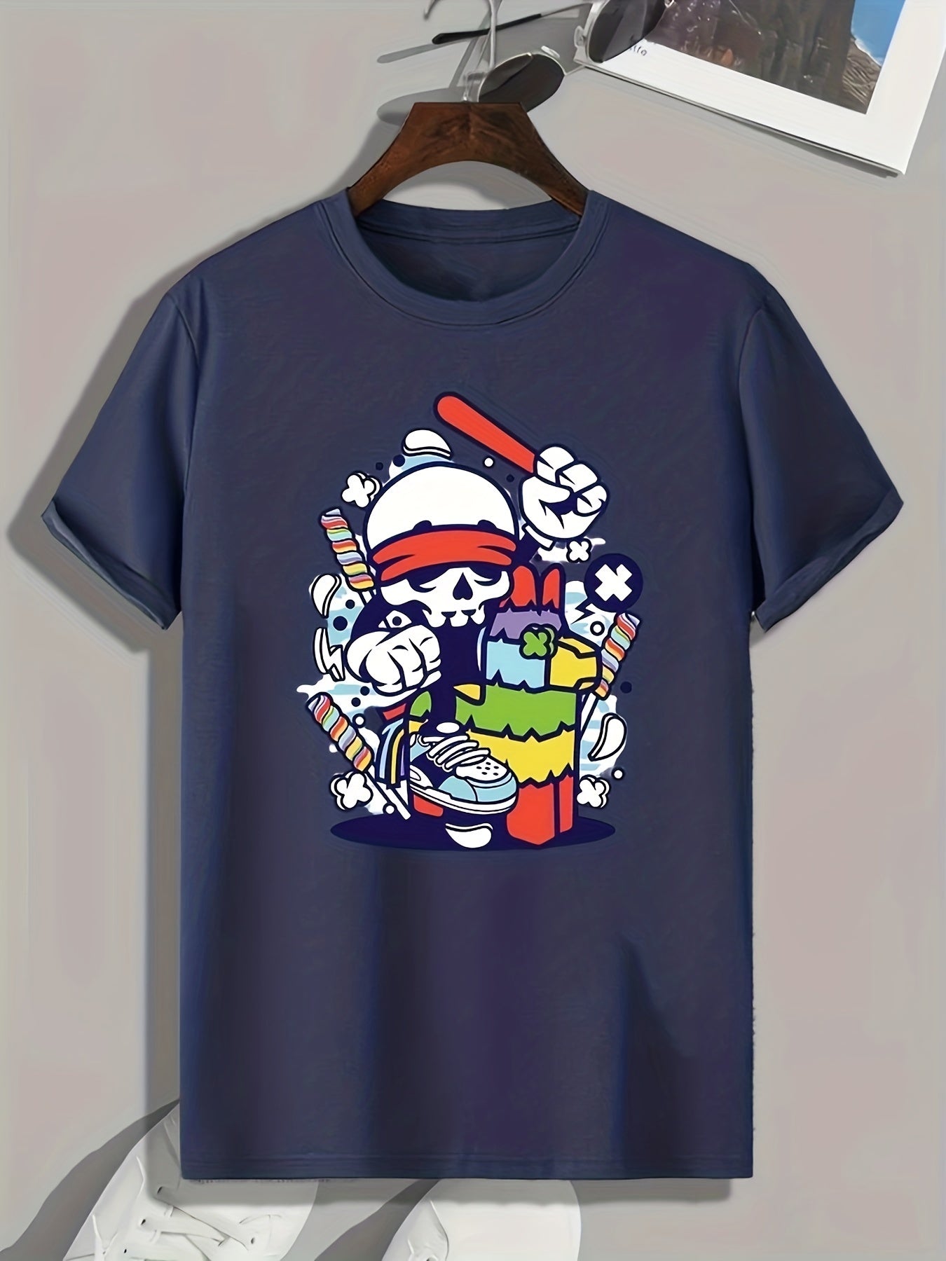 Cartoon Skull Print Men's Graphic T shirt Casual Comfy Tee