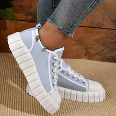 Women's Platform Canvas Shoes Casual Lace Up Low Top Sneakers