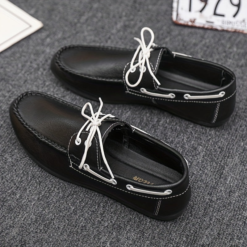 Men's Casual Solid Lace up Loafer Shoes Outdoor Anti skid Soft Sole Boat Shoes