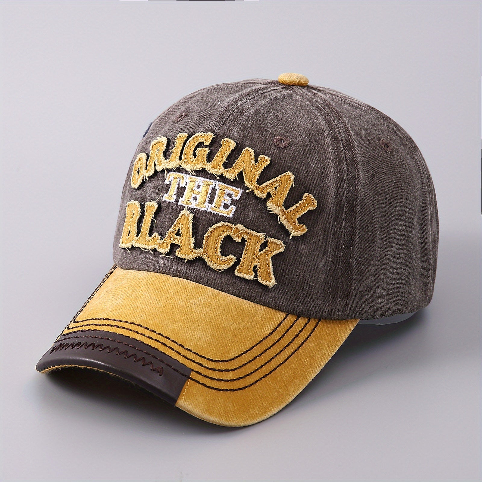 Men's Denim Baseball Cap Leather Brim Embroidered Letter Duck Tongue