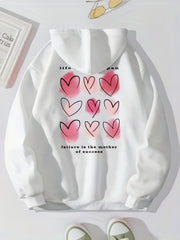 Heart Print Hoodie with Kangaroo Pocket - Women's Clothing