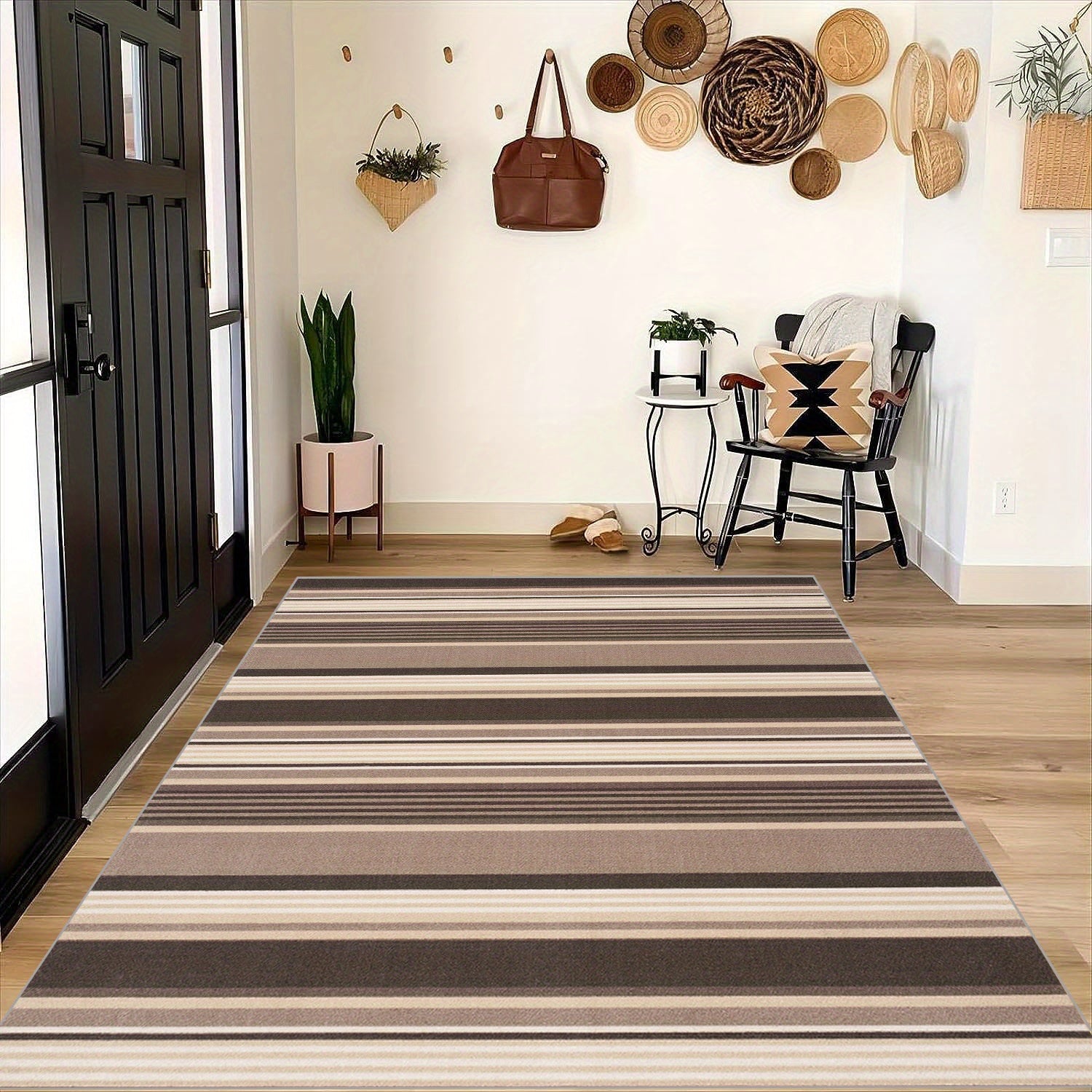 Striped Pattern Area Rug Soft Non Slip Easy to Clean