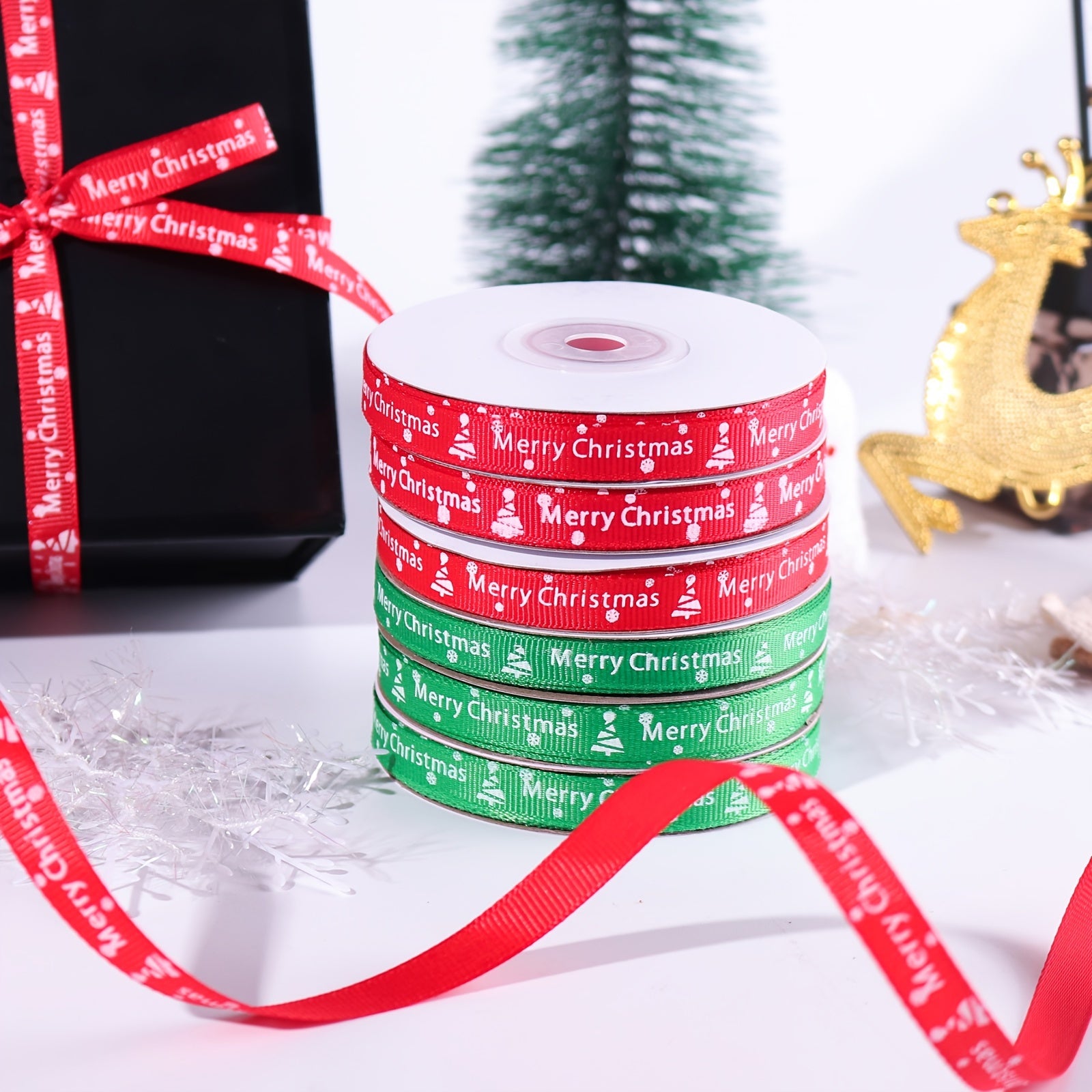 25 Yards Monochrome Christmas Ribbon for Festive Gift Wrapping