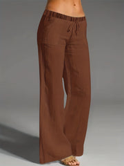 Casual Drawstring Wide Leg Long Length Pants Women's Clothing