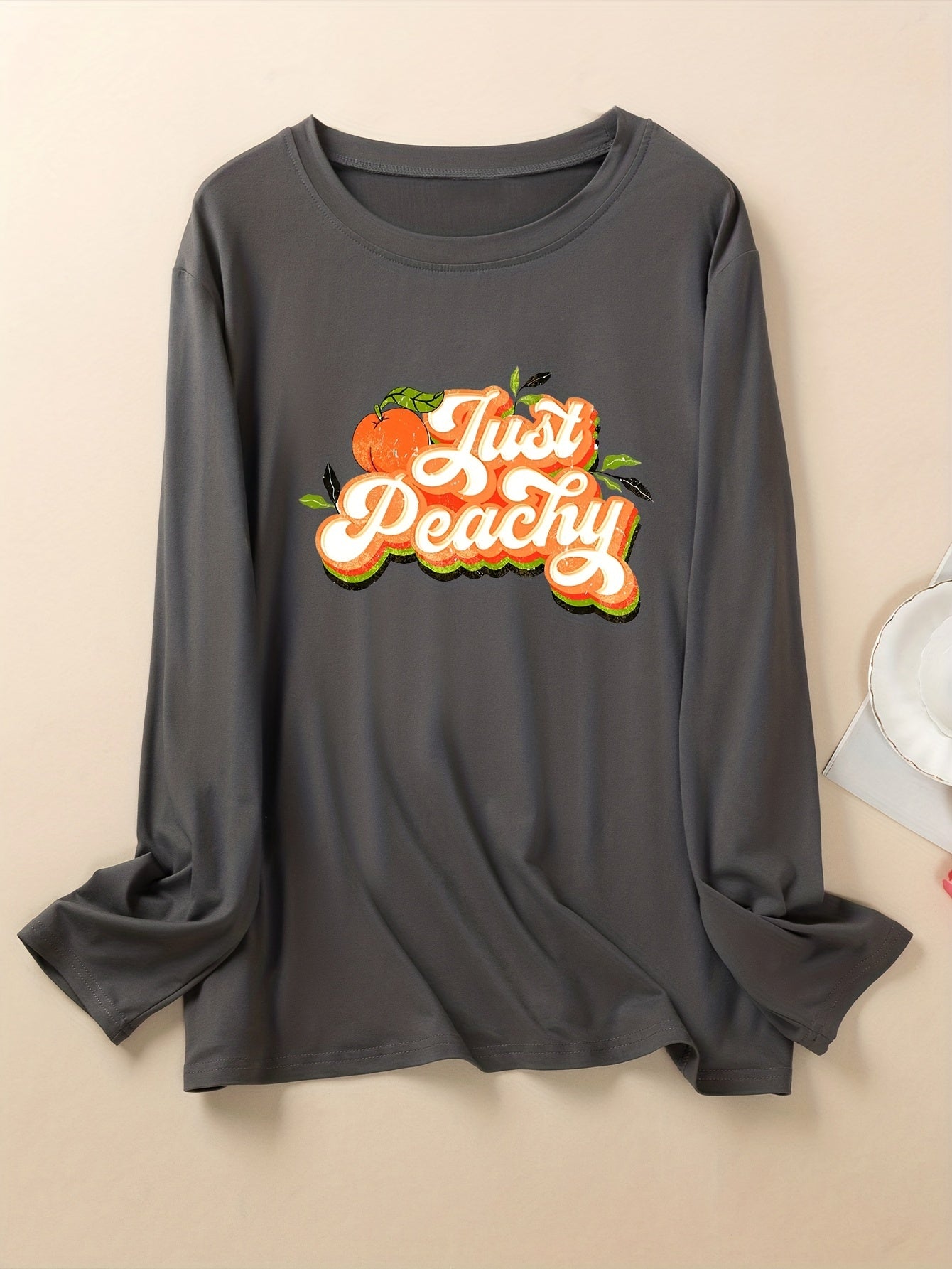 Women's Orange Letter Print Long Sleeve Top Plus Size