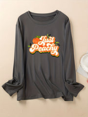 Women's Orange Letter Print Long Sleeve Top Plus Size