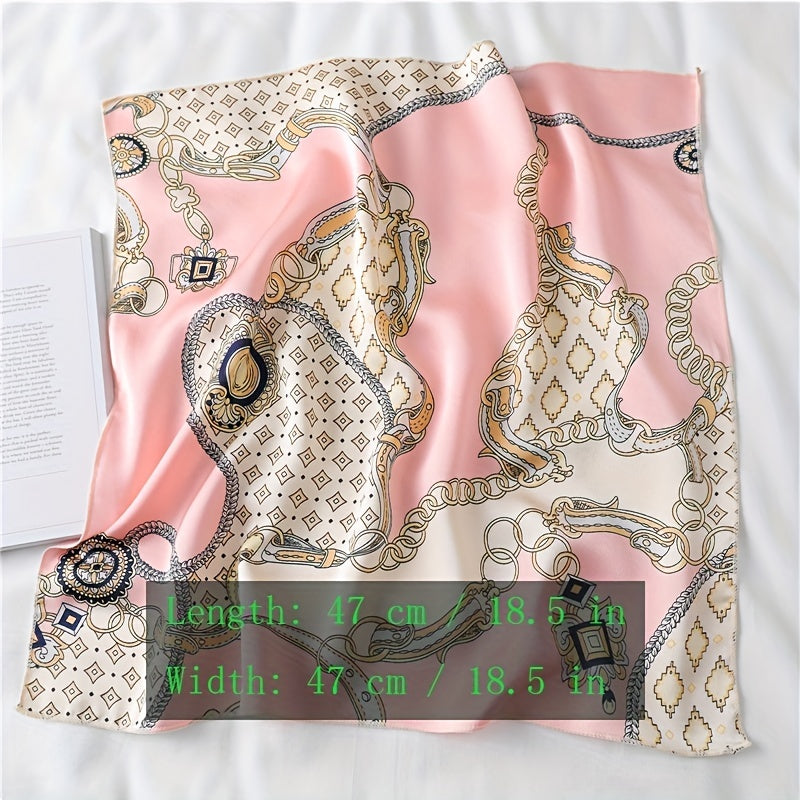 Vintage Chain Print Bandana Small Satin Square Scarf Neckerchief Head Wrap
