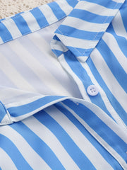 Stripe Print Button Up Smock Shirt Dress