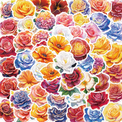 50pcs Reusable Vinyl Flower Graffiti Stickers, Vibrant Floral Decals