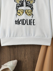 Girl's Cartoon Sunglasses Print 3pcs Sweatshirt & Skirt Set