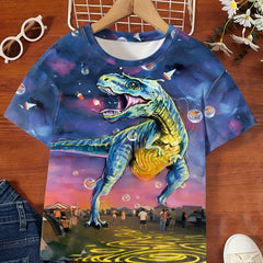 3D Dino In The City Graphic Short Sleeve T shirt Girls Summer