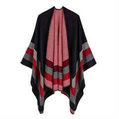 Vintage Cashmere Stripe Jacquard Large Shawl Warm Cape Scarf Blanket