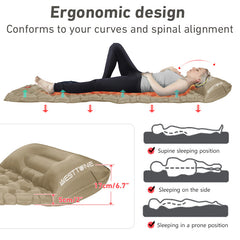 Inflatable Sleeping Pad Air Mattress with Built-in Pump for Travel Hiking