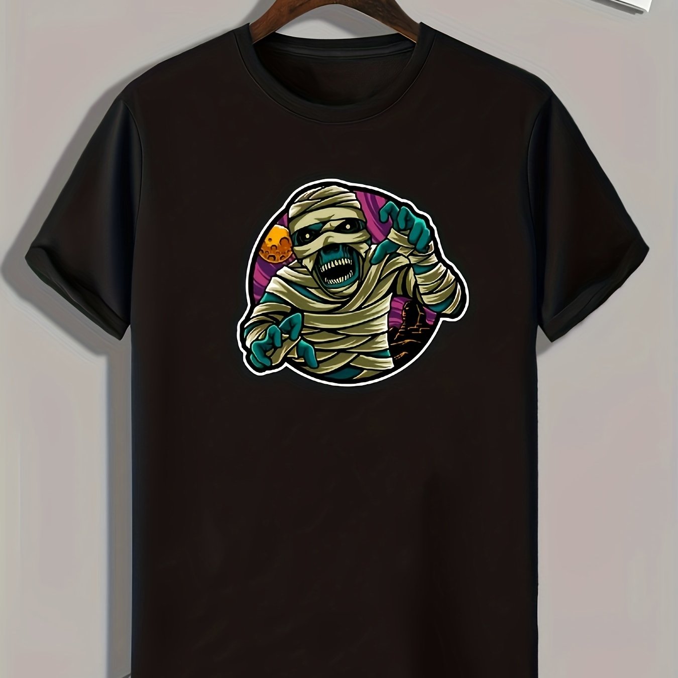 Halloween Zombie Pattern Print Men's Comfy Sports T Shirt Graphic Tee
