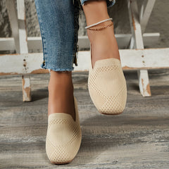 Women's Breathable Knit Flat Shoes Lightweight Closed Toe Slip On Shoes