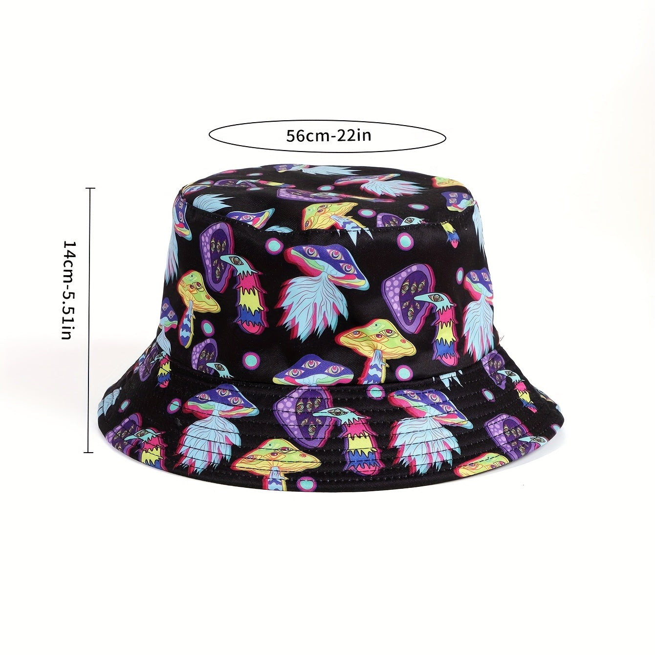 Mushroom Print Reversible Bucket Hat Vintage Sunscreen Basin Hat