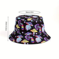 Mushroom Print Reversible Bucket Hat Vintage Sunscreen Basin Hat