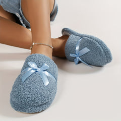 Women's Bow Knot Slippers Closed Toe Indoor Shoes Lined Comfortable Warm Bedroom