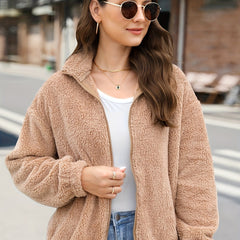 Women's Plush Fleece Winter Coat Soft Comfort Crop Jacket