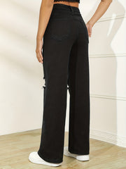 Distressed High Rise Wide Leg Jeans for Women