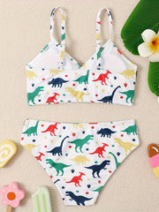 2pcs Dino Print Swimsuit Set For Girls