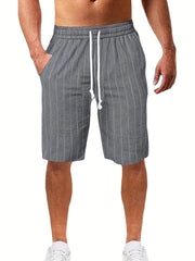 Breathable Striped Flat Front Shorts Men's Casual Waist Drawstring Shorts