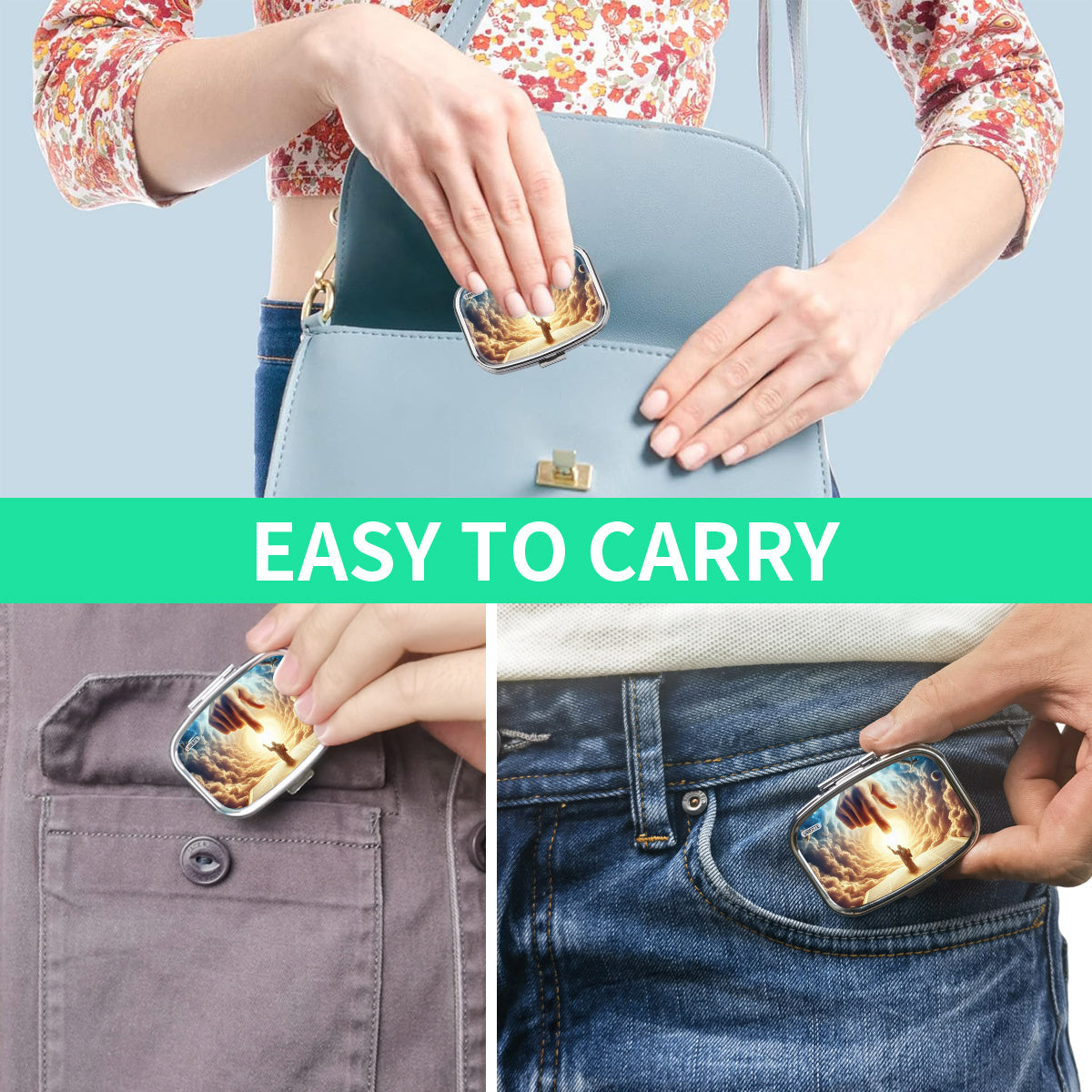 Devout Worship Metal Medicine Box 2 Compartment Square Mini Portable Travel Pock