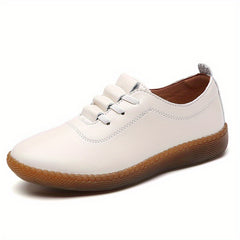 Women's Solid Flat Lace Up Soft Sole Shoes Lightweight Faux Leather Shoe