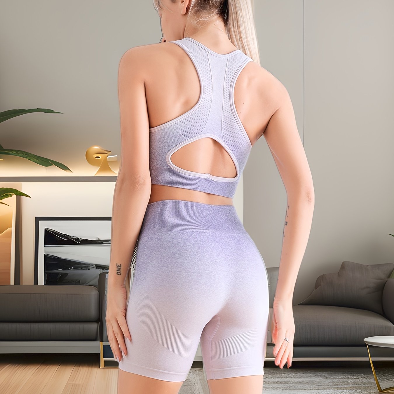 Gradient Yoga Workout Set Sports Bra & Shorts Suit Women's Activewear