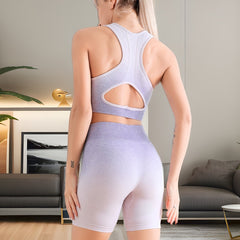 Gradient Yoga Workout Set Sports Bra & Shorts Suit Women's Activewear