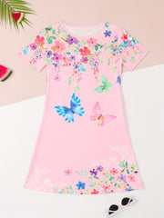 Butterfly Graphic Short Sleeve Dress Girls Summer