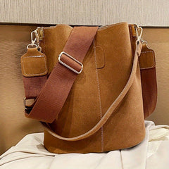 Retro Frosted Bucket Bag Crossbody Shoulder Purse Wide Strap