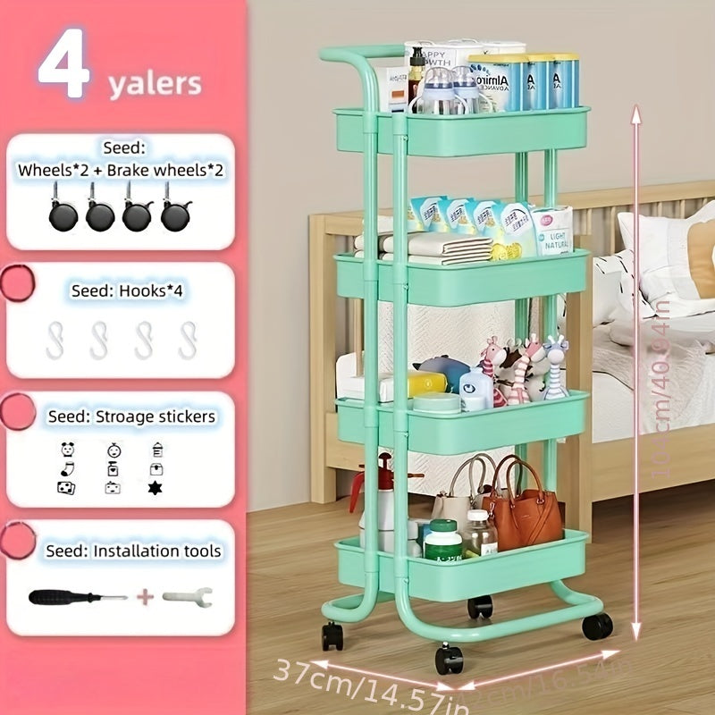 4 Tier 3 Tier Small Cart Rack Floor Living Room with Wheels