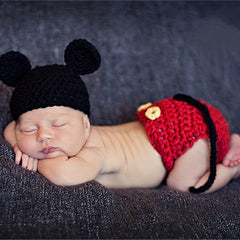 2pcs Baby Boys Mouse And Flower Knit Hat Underwear Set
