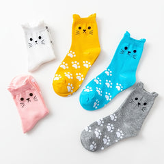 5 Pairs Animal Pattern Socks Cat Ear Geometric 3D Textured Stockings