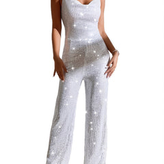 Sequined Cami Jumpsuit Backless Straight Leg