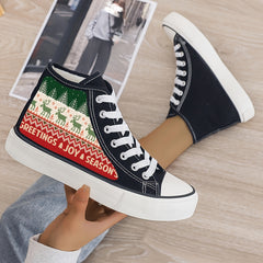Christmas Plush Lined Thermal Canvas Sneakers - Non Slip High Top Shoes