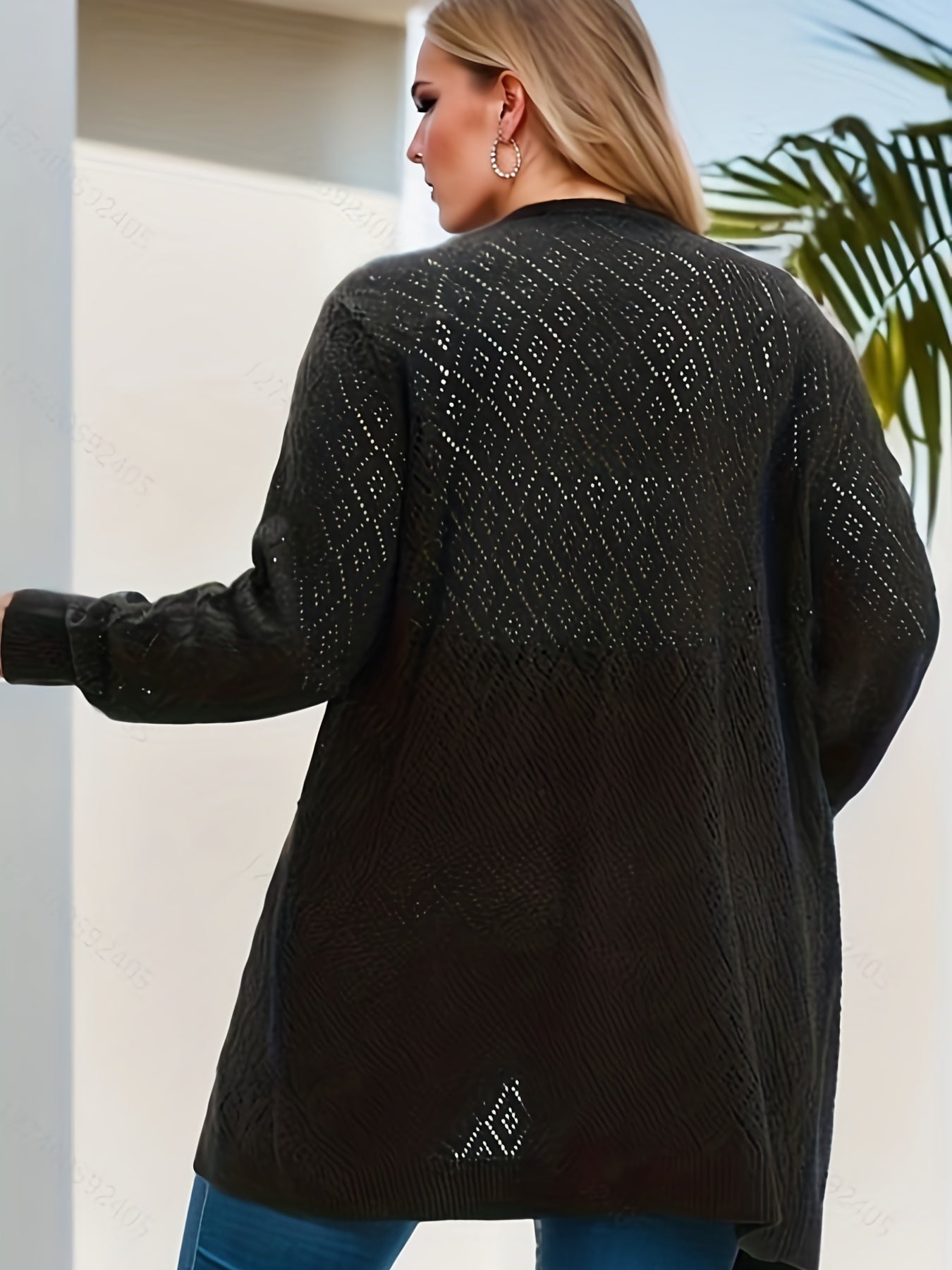 Solid Knit Top Open Front Long Sleeve Cardigan