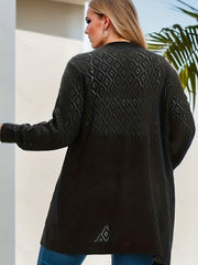 Solid Knit Top Open Front Long Sleeve Cardigan