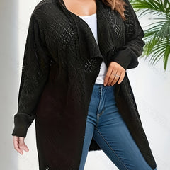 Solid Knit Top Open Front Long Sleeve Cardigan